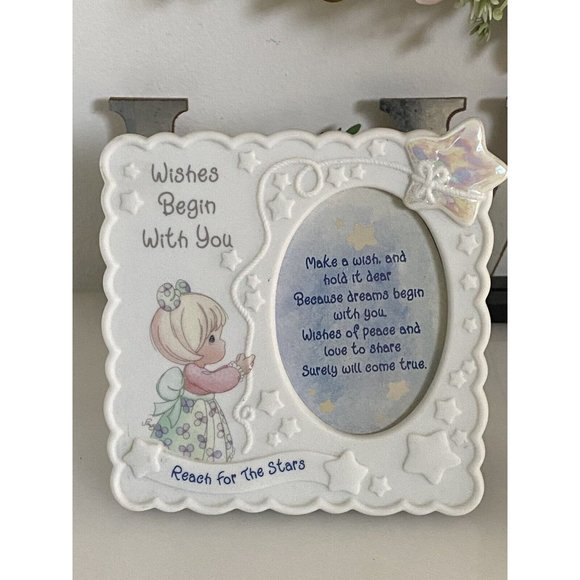 Enesco Precious Moments Picture Frame 1998 Reach for the Stars Embossed White - Picture 9 of 12